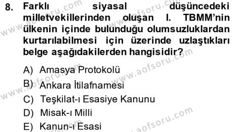 Türkiye Cumhuriyeti Siyasî Tarihi Dersi 2013 - 2014 Yılı (Vize) Ara Sınavı 8. Soru