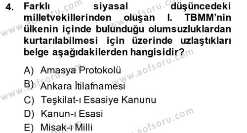 Türkiye Cumhuriyeti Siyasî Tarihi Dersi 2013 - 2014 Yılı Tek Ders Sınavı 4. Soru