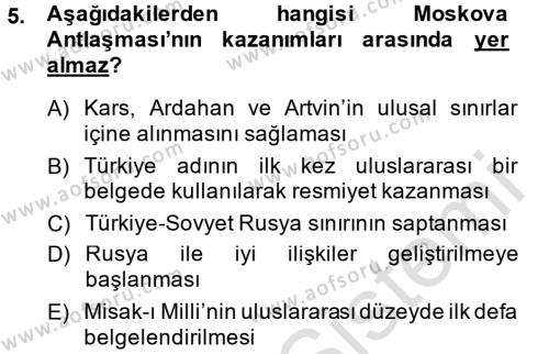 Türkiye Cumhuriyeti Siyasî Tarihi Dersi 2013 - 2014 Yılı Tek Ders Sınavı 5. Soru