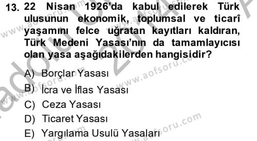 Türkiye Cumhuriyeti Siyasî Tarihi Dersi 2014 - 2015 Yılı (Vize) Ara Sınavı 13. Soru