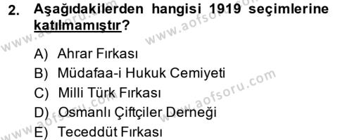 Türkiye Cumhuriyeti Siyasî Tarihi Dersi 2014 - 2015 Yılı (Vize) Ara Sınavı 2. Soru