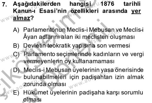 Türkiye Cumhuriyeti Siyasî Tarihi Dersi 2014 - 2015 Yılı (Vize) Ara Sınavı 7. Soru