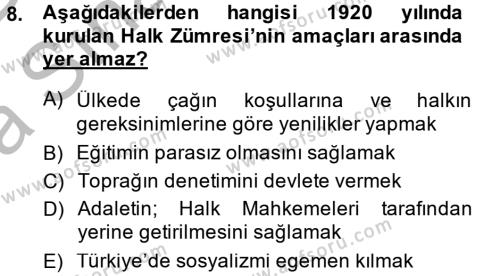 Türkiye Cumhuriyeti Siyasî Tarihi Dersi 2014 - 2015 Yılı (Vize) Ara Sınavı 8. Soru