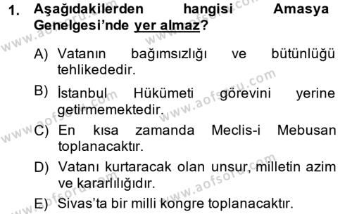 Türkiye Cumhuriyeti Siyasî Tarihi Dersi 2014 - 2015 Yılı Tek Ders Sınavı 1. Soru