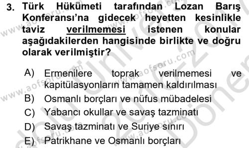 Türkiye Cumhuriyeti Siyasî Tarihi Dersi 2016 - 2017 Yılı (Final) Dönem Sonu Sınavı 3. Soru