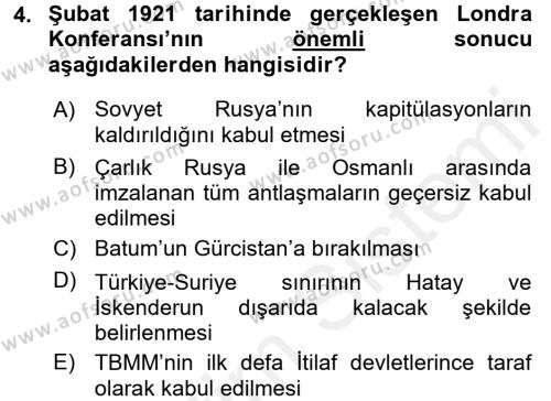 Türkiye Cumhuriyeti Siyasî Tarihi Dersi 2017 - 2018 Yılı (Vize) Ara Sınavı 4. Soru