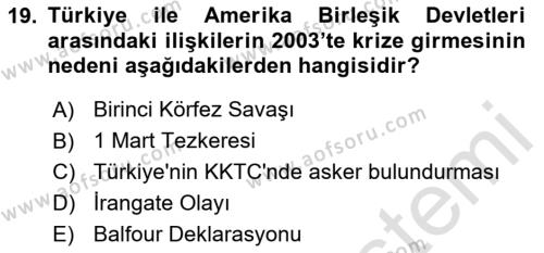 Türkiye Cumhuriyeti Siyasî Tarihi Dersi 2020 - 2021 Yılı Yaz Okulu Sınavı 19. Soru