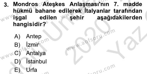 Türkiye Cumhuriyeti Siyasî Tarihi Dersi 2020 - 2021 Yılı Yaz Okulu Sınavı 3. Soru