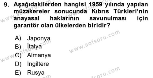 Türkiye Cumhuriyeti Siyasî Tarihi Dersi 2020 - 2021 Yılı Yaz Okulu Sınavı 9. Soru