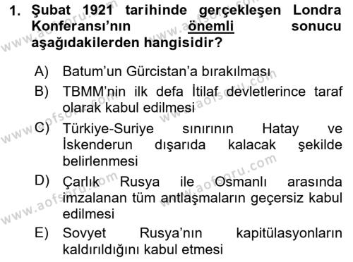 Türkiye Cumhuriyeti Siyasî Tarihi Dersi 2021 - 2022 Yılı (Vize) Ara Sınavı 1. Soru