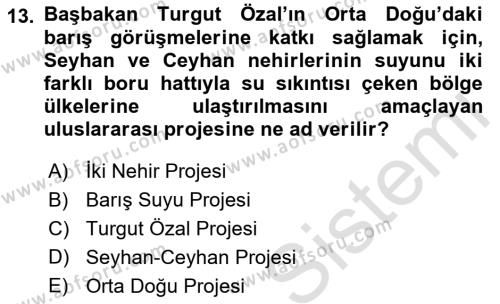 Türkiye Cumhuriyeti Siyasî Tarihi Dersi 2021 - 2022 Yılı Yaz Okulu Sınavı 13. Soru