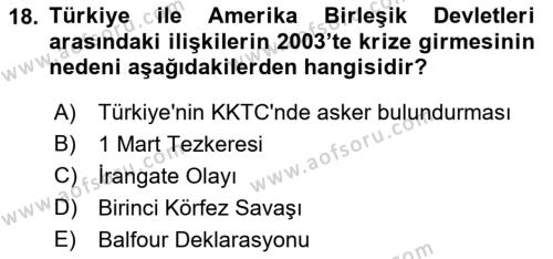 Türkiye Cumhuriyeti Siyasî Tarihi Dersi 2021 - 2022 Yılı Yaz Okulu Sınavı 18. Soru