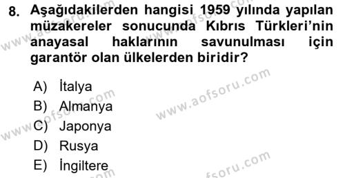 Türkiye Cumhuriyeti Siyasî Tarihi Dersi 2021 - 2022 Yılı Yaz Okulu Sınavı 8. Soru