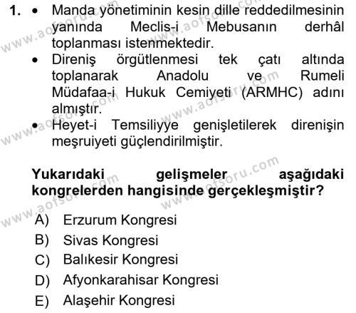 Türkiye Cumhuriyeti Siyasî Tarihi Dersi 2023 - 2024 Yılı (Final) Dönem Sonu Sınavı 1. Soru