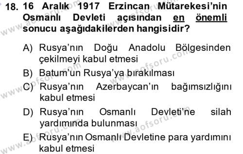 Osmanlı Tarihi (1876–1918) Dersi 2013 - 2014 Yılı (Final) Dönem Sonu Sınavı 18. Soru
