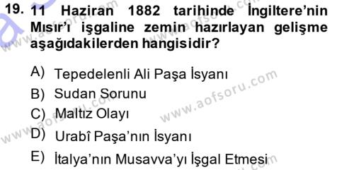 Osmanlı Tarihi (1876–1918) Dersi 2014 - 2015 Yılı (Vize) Ara Sınavı 19. Soru