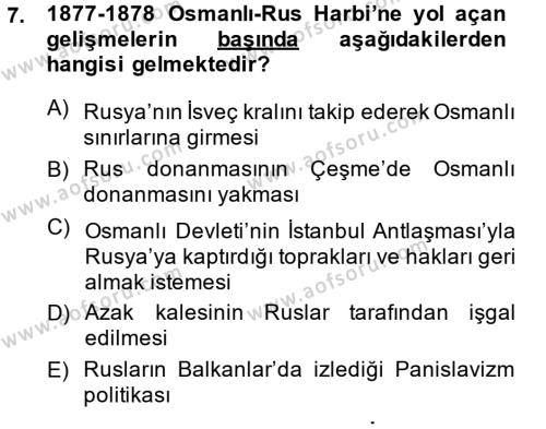 Osmanlı Tarihi (1876–1918) Dersi 2014 - 2015 Yılı (Vize) Ara Sınavı 7. Soru