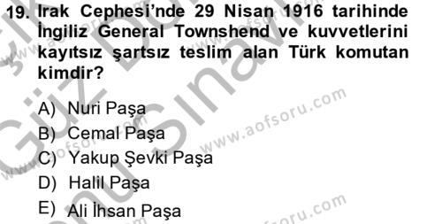 Osmanlı Tarihi (1876–1918) Dersi 2014 - 2015 Yılı (Final) Dönem Sonu Sınavı 19. Soru