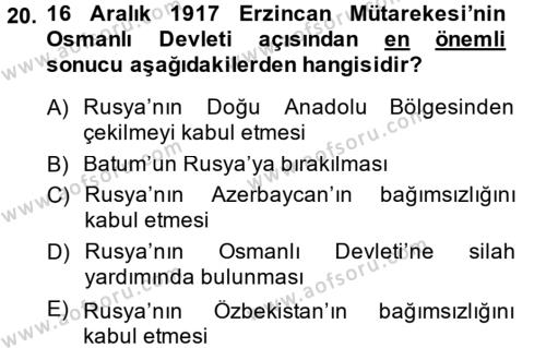Osmanlı Tarihi (1876–1918) Dersi 2014 - 2015 Yılı (Final) Dönem Sonu Sınavı 20. Soru