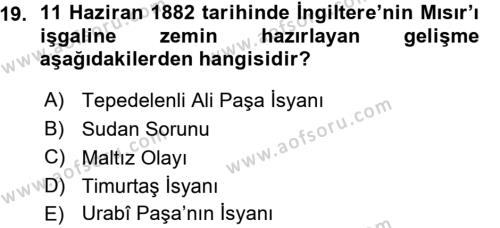 Osmanlı Tarihi (1876–1918) Dersi 2015 - 2016 Yılı (Vize) Ara Sınavı 19. Soru