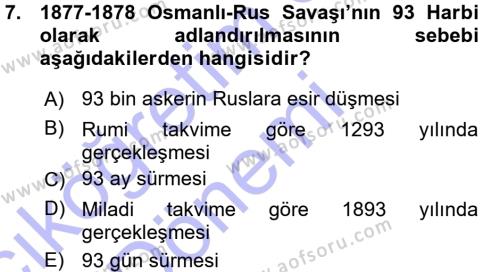 Osmanlı Tarihi (1876–1918) Dersi 2015 - 2016 Yılı (Vize) Ara Sınavı 7. Soru
