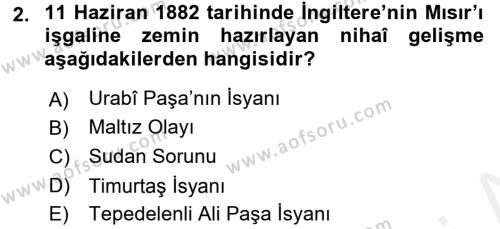 Osmanlı Tarihi (1876–1918) Dersi 2017 - 2018 Yılı (Final) Dönem Sonu Sınavı 2. Soru