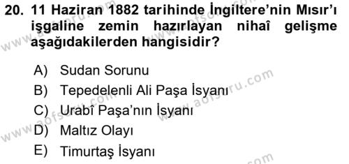 Osmanlı Tarihi (1876–1918) Dersi 2019 - 2020 Yılı (Vize) Ara Sınavı 20. Soru