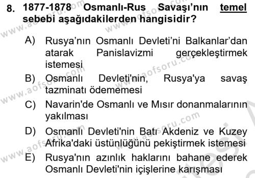 Osmanlı Tarihi (1876–1918) Dersi 2019 - 2020 Yılı (Vize) Ara Sınavı 8. Soru