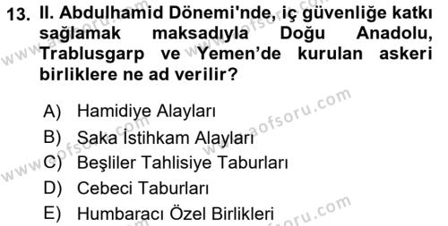 Osmanlı Tarihi (1876–1918) Dersi 2020 - 2021 Yılı Yaz Okulu Sınavı 13. Soru