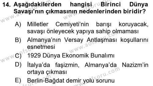 Osmanlı Tarihi (1876–1918) Dersi 2020 - 2021 Yılı Yaz Okulu Sınavı 14. Soru