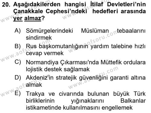 Osmanlı Tarihi (1876–1918) Dersi 2020 - 2021 Yılı Yaz Okulu Sınavı 20. Soru