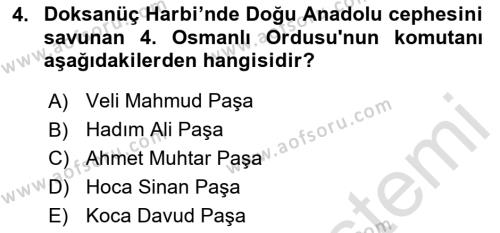 Osmanlı Tarihi (1876–1918) Dersi 2020 - 2021 Yılı Yaz Okulu Sınavı 4. Soru