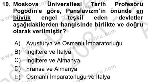 Osmanlı Tarihi (1876–1918) Dersi 2021 - 2022 Yılı (Vize) Ara Sınavı 10. Soru