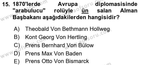 Osmanlı Tarihi (1876–1918) Dersi 2021 - 2022 Yılı (Vize) Ara Sınavı 15. Soru