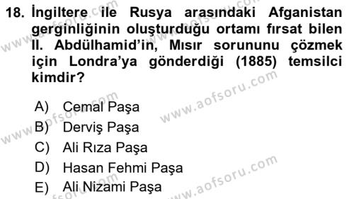 Osmanlı Tarihi (1876–1918) Dersi 2021 - 2022 Yılı (Vize) Ara Sınavı 18. Soru