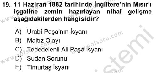 Osmanlı Tarihi (1876–1918) Dersi 2021 - 2022 Yılı (Vize) Ara Sınavı 19. Soru
