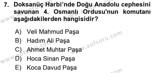 Osmanlı Tarihi (1876–1918) Dersi 2021 - 2022 Yılı (Vize) Ara Sınavı 7. Soru