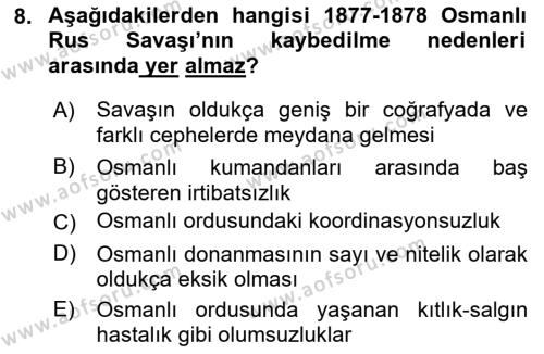 Osmanlı Tarihi (1876–1918) Dersi 2021 - 2022 Yılı (Vize) Ara Sınavı 8. Soru
