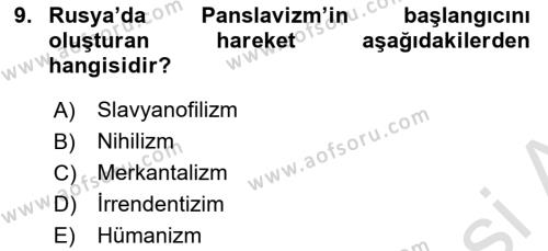 Osmanlı Tarihi (1876–1918) Dersi 2021 - 2022 Yılı (Vize) Ara Sınavı 9. Soru