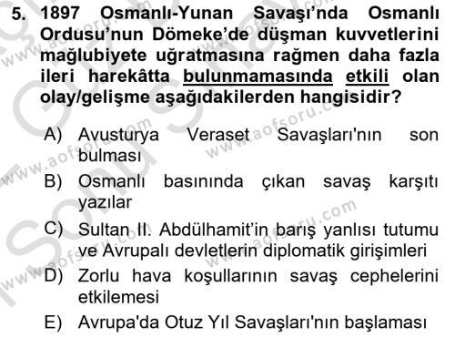 Osmanlı Tarihi (1876–1918) Dersi 2021 - 2022 Yılı (Final) Dönem Sonu Sınavı 5. Soru