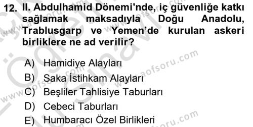 Osmanlı Tarihi (1876–1918) Dersi 2021 - 2022 Yılı Yaz Okulu Sınavı 12. Soru