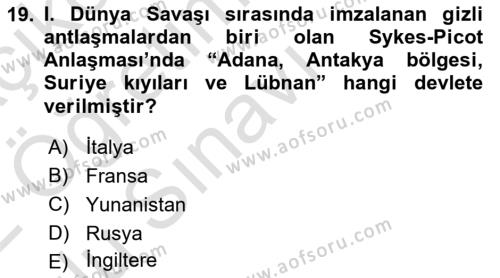 Osmanlı Tarihi (1876–1918) Dersi 2021 - 2022 Yılı Yaz Okulu Sınavı 19. Soru