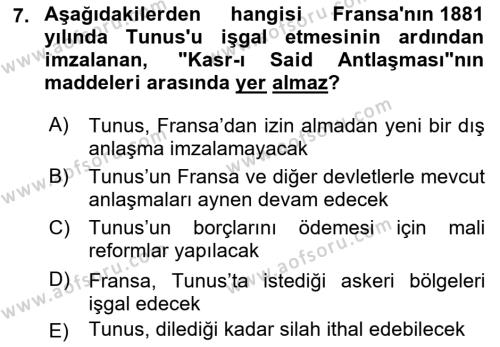 Osmanlı Tarihi (1876–1918) Dersi 2021 - 2022 Yılı Yaz Okulu Sınavı 7. Soru