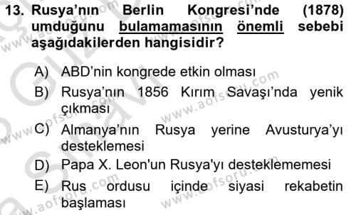 Osmanlı Tarihi (1876–1918) Dersi 2022 - 2023 Yılı (Vize) Ara Sınavı 13. Soru