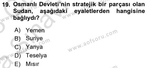 Osmanlı Tarihi (1876–1918) Dersi 2022 - 2023 Yılı (Vize) Ara Sınavı 19. Soru