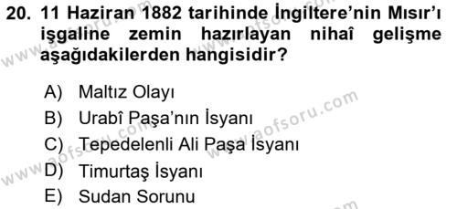 Osmanlı Tarihi (1876–1918) Dersi 2022 - 2023 Yılı (Vize) Ara Sınavı 20. Soru
