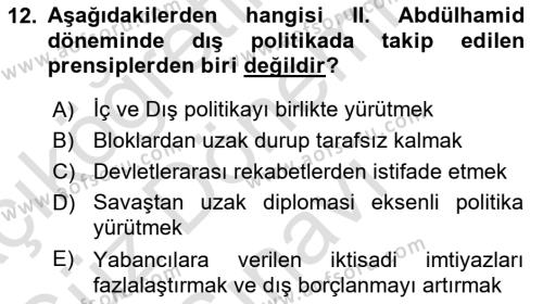 Osmanlı Tarihi (1876–1918) Dersi 2022 - 2023 Yılı (Final) Dönem Sonu Sınavı 12. Soru