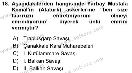 Osmanlı Tarihi (1876–1918) Dersi 2022 - 2023 Yılı (Final) Dönem Sonu Sınavı 18. Soru