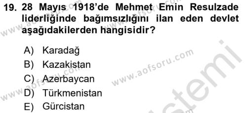 Osmanlı Tarihi (1876–1918) Dersi 2022 - 2023 Yılı (Final) Dönem Sonu Sınavı 19. Soru