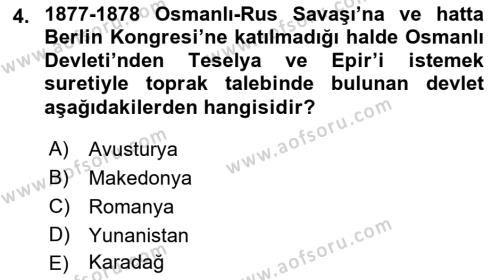Osmanlı Tarihi (1876–1918) Dersi 2022 - 2023 Yılı (Final) Dönem Sonu Sınavı 4. Soru